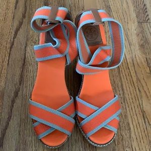 Tory Burch New Espadrille Wedge Shoe Orange